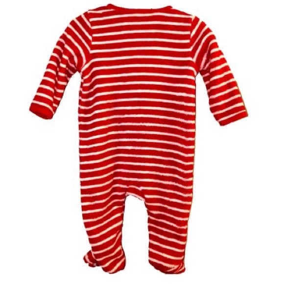 Little Me Christmas🎅🏽Santa Stretch Candy Cane Stripe Infant Footed Onesie NWT - Picture 2 of 15